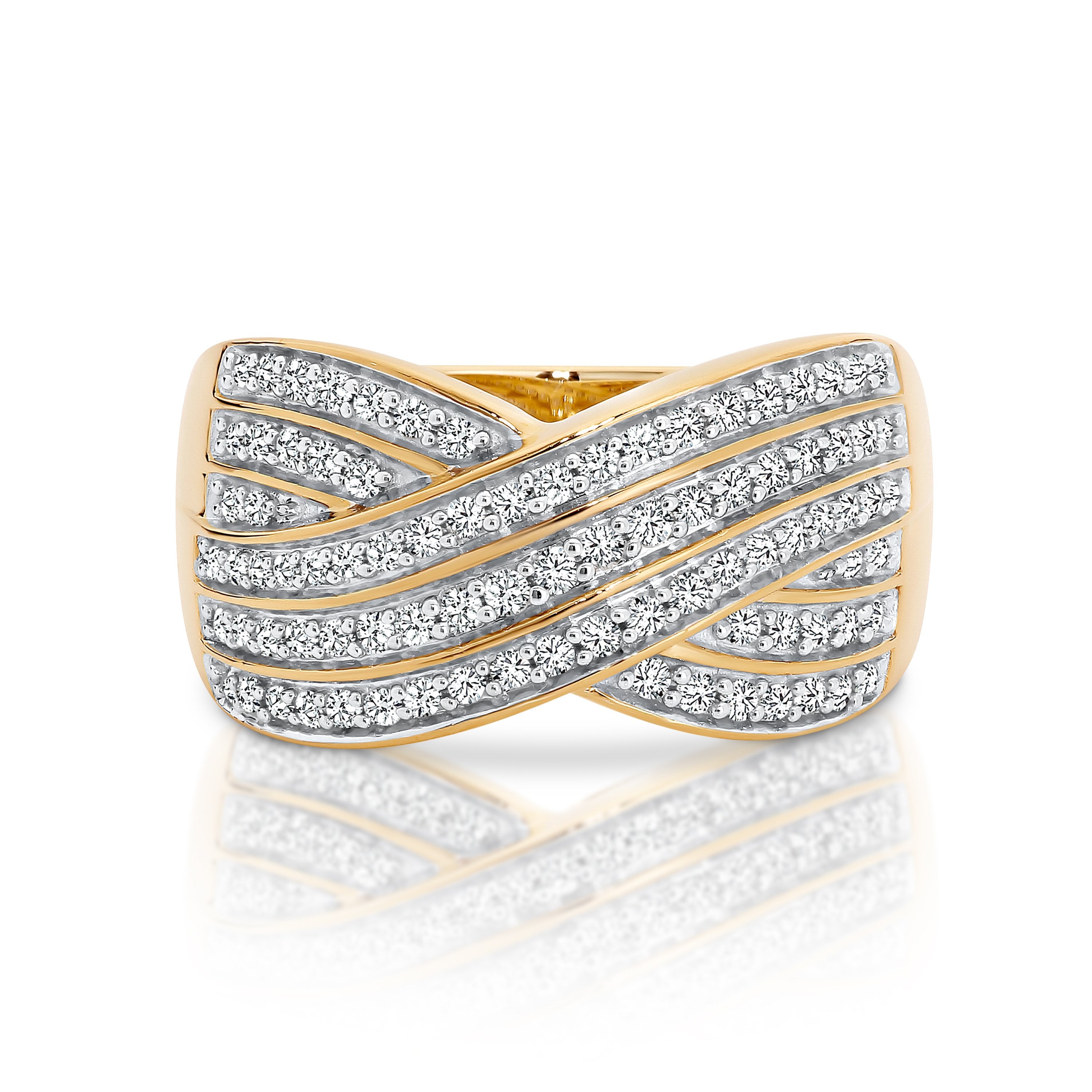 9ct Yellow Gold Diamonds Cross Over Dress Ring 1/2ct TW