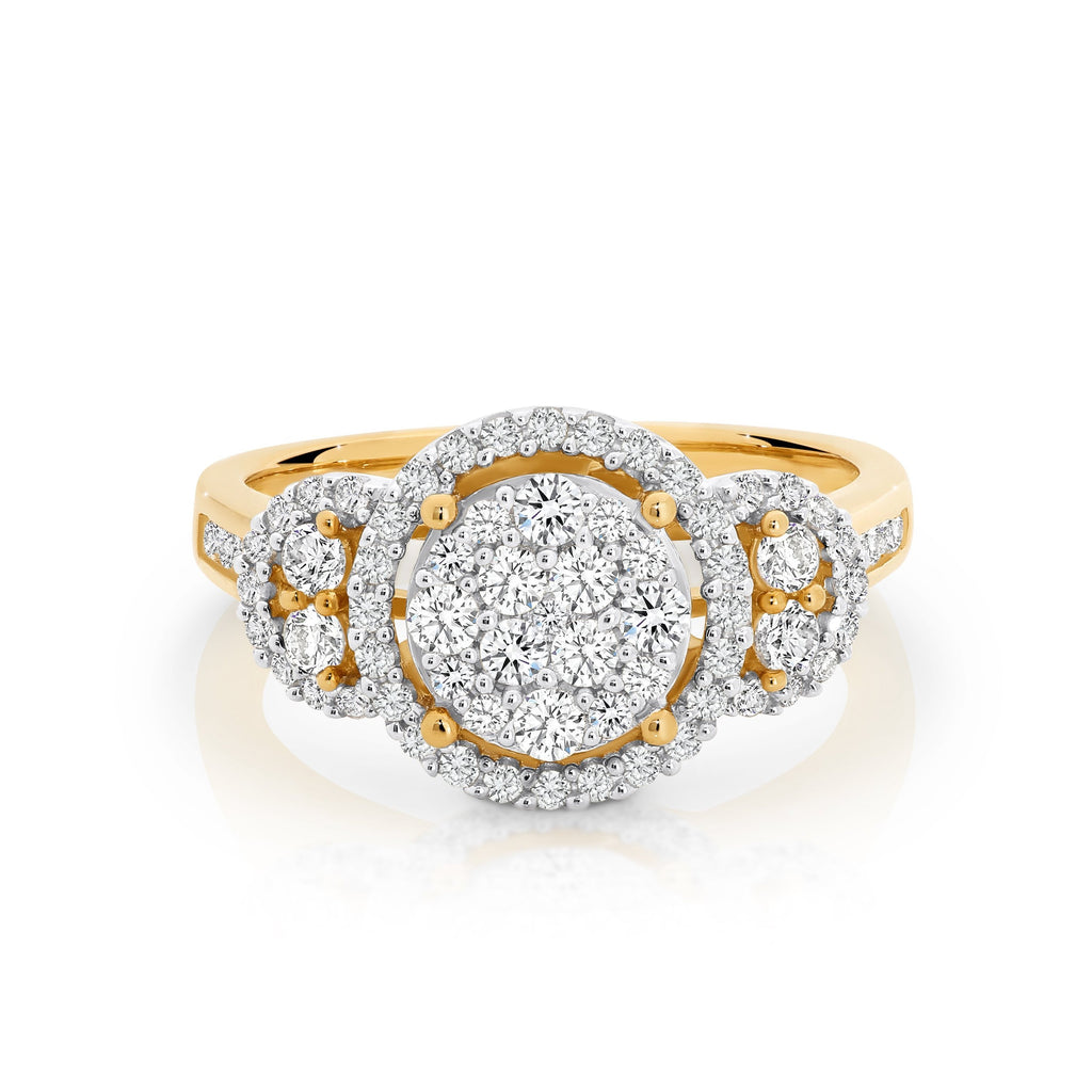 9ct Yellow Gold  Diamond Dress Ring .95ct TW