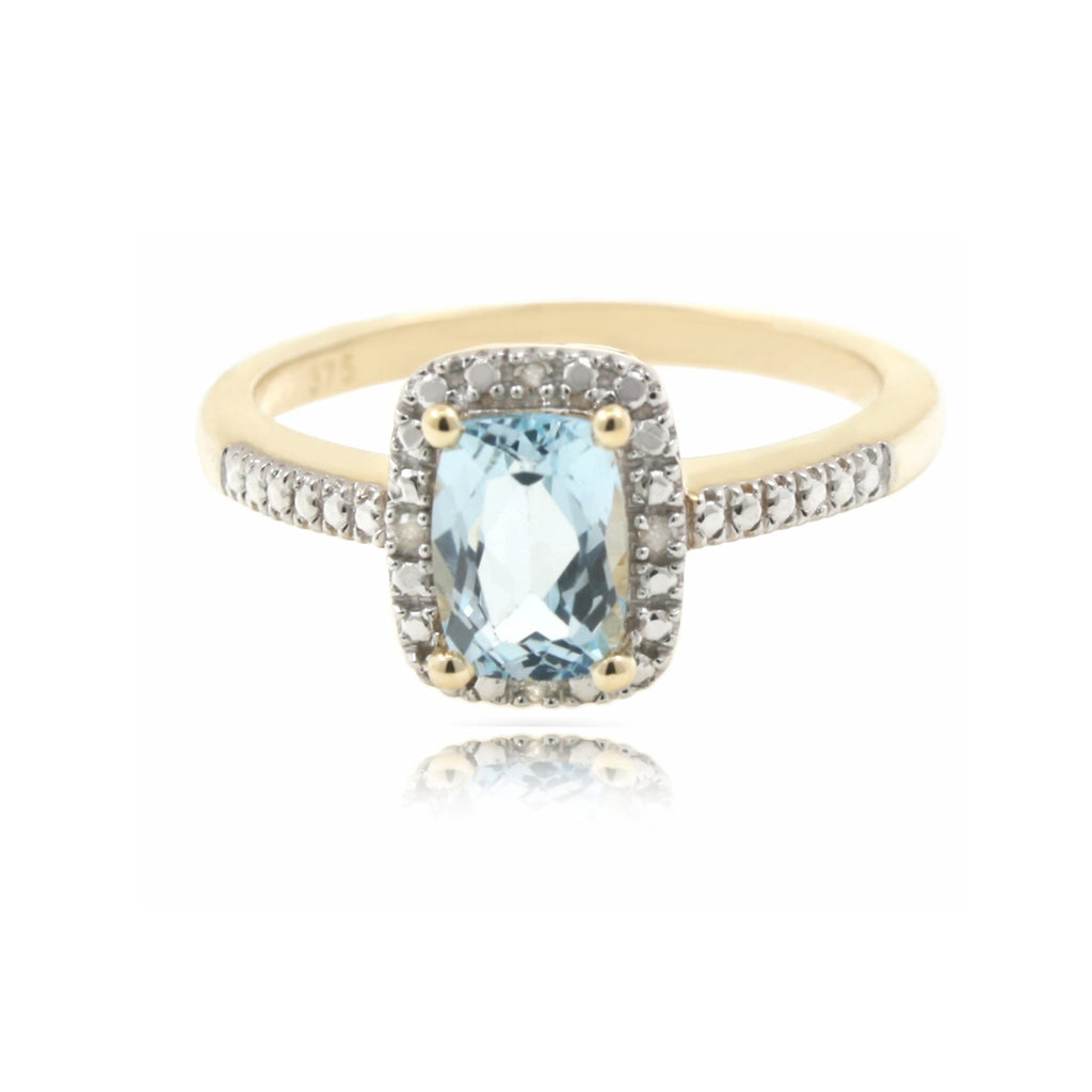 9ct Gold Sky Blue Topaz & Diamond Ring