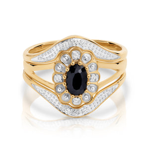 9ct Yellow Gold Sapphire & Diamond Trio Ring Set