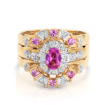 9ct Yellow Gold Synthetic Pink Sapphire & Diamonds Trio Set