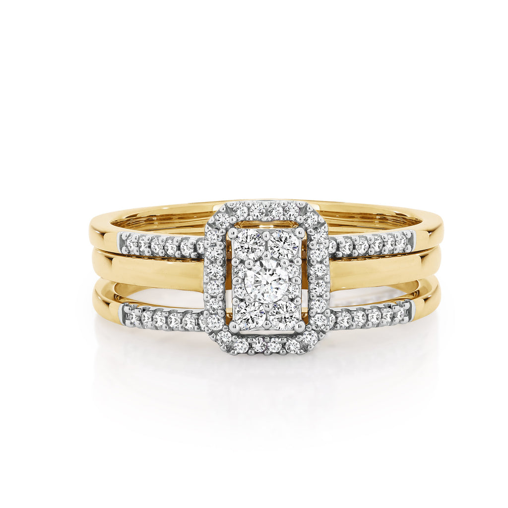 9ct Yellow Gold Diamond Trio Ring Set .46ct TW