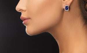 9ct Synthetic Sapphire & Diamond Earrings
