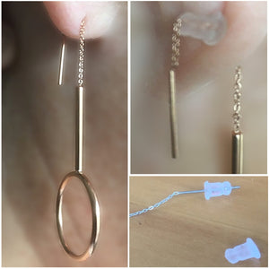 Stainless Steel Gold Toned Circle Chain Thread Earrings