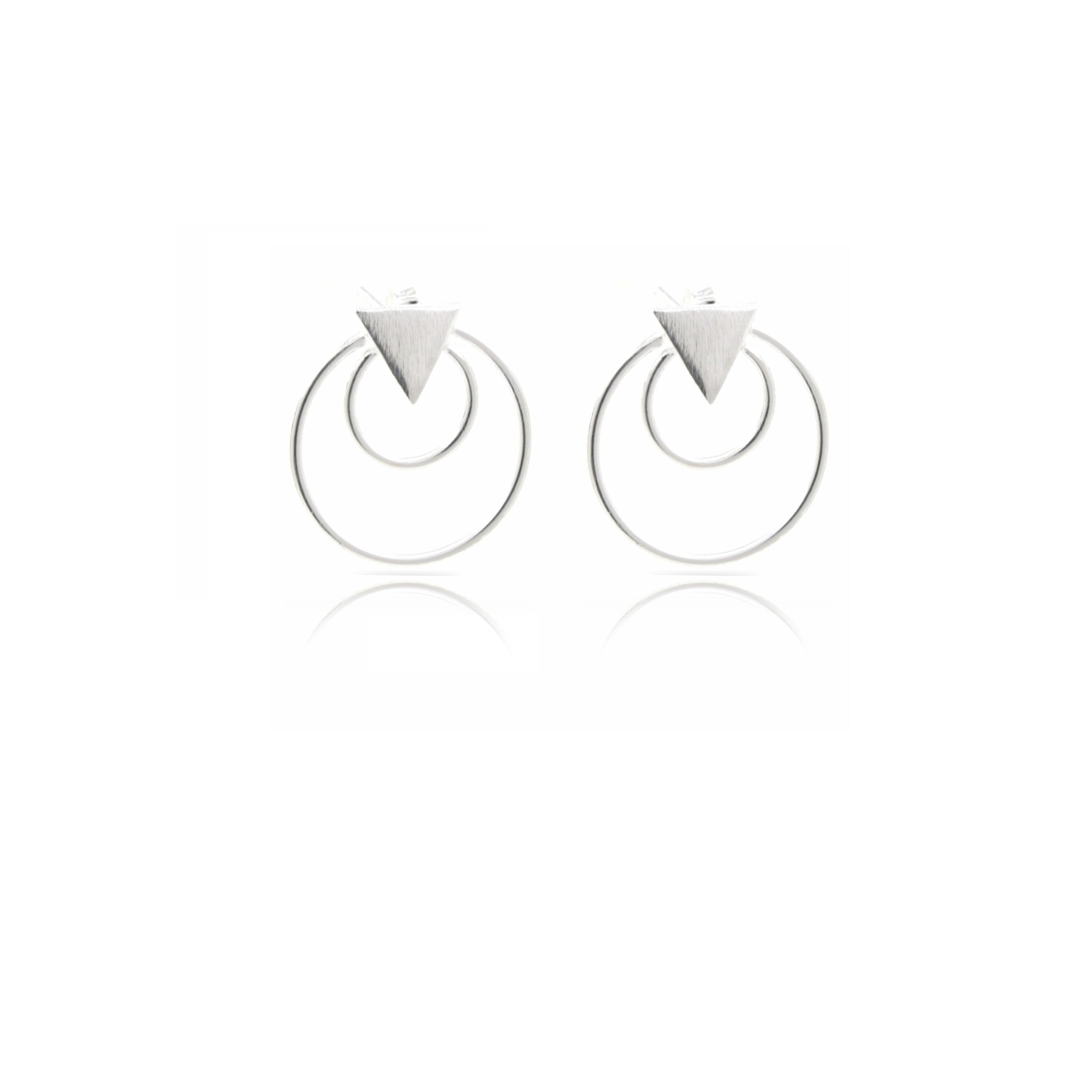 Sterling Silver Double Circle Triangle Stud Earrings