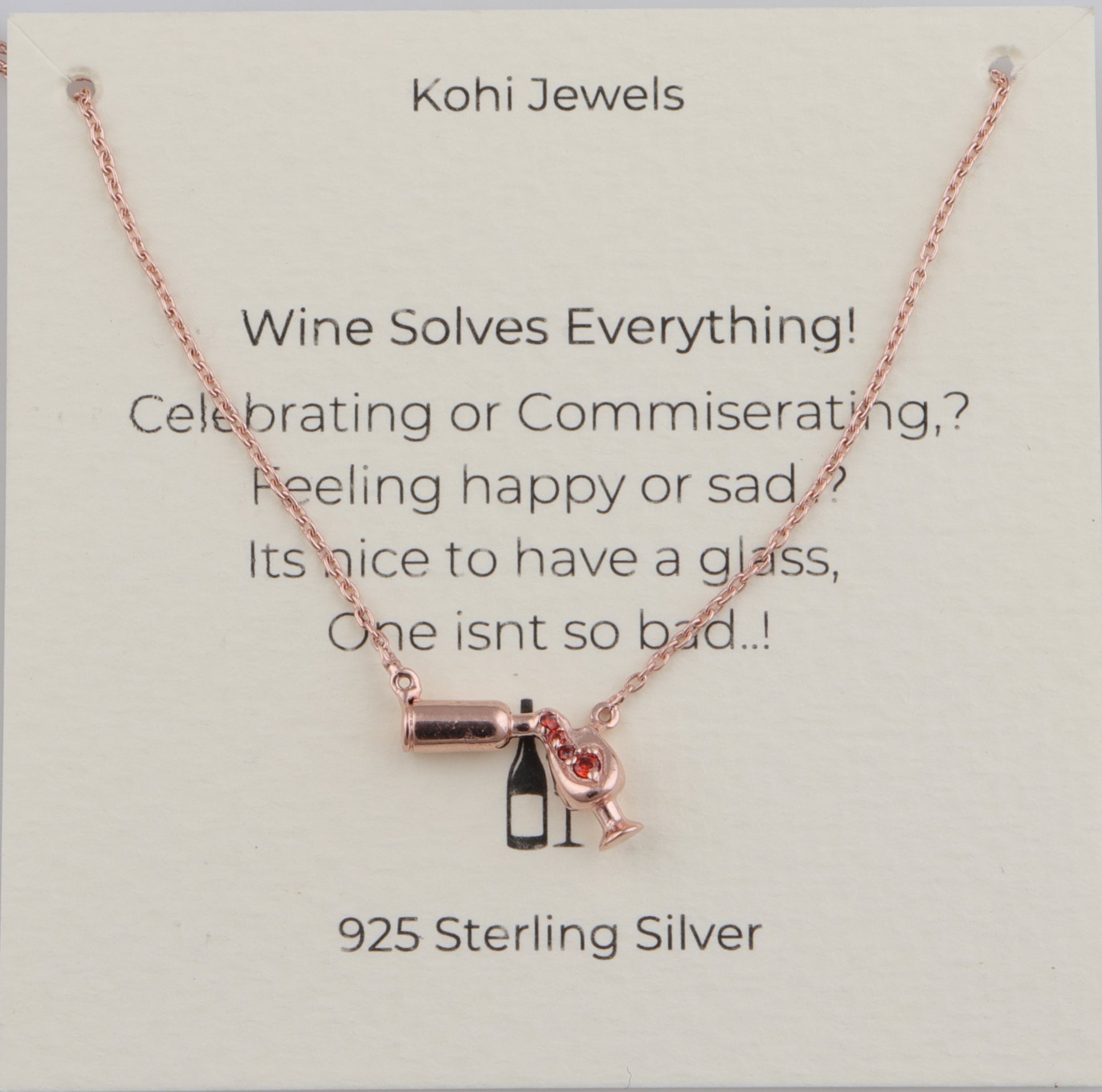 Sterling Silver Rose Gold Plated Wine Necklace